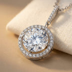 925 Sterling Silver Round Halo Moissanite Necklace