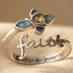 Adjustable Faith Cross Mustard Seed Abalone Shell Ring