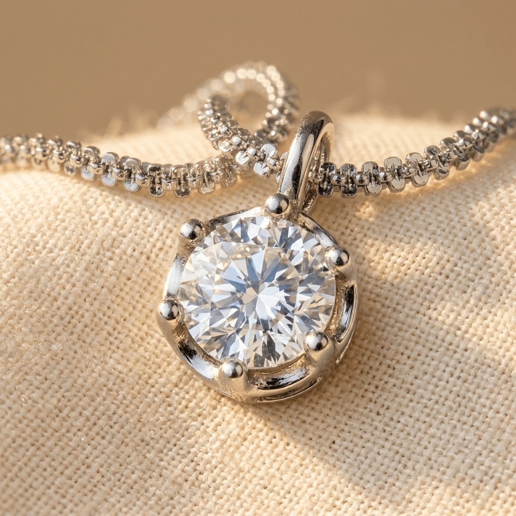 925 Sterling Silver Moissanite Bail Solitaire Pendant Necklace