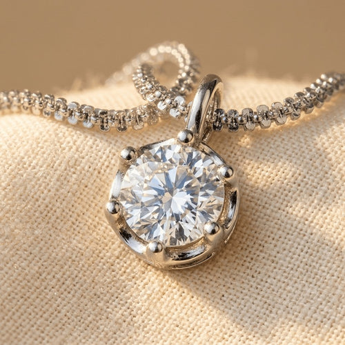 925 Sterling Silver Moissanite Bail Solitaire Pendant Necklace