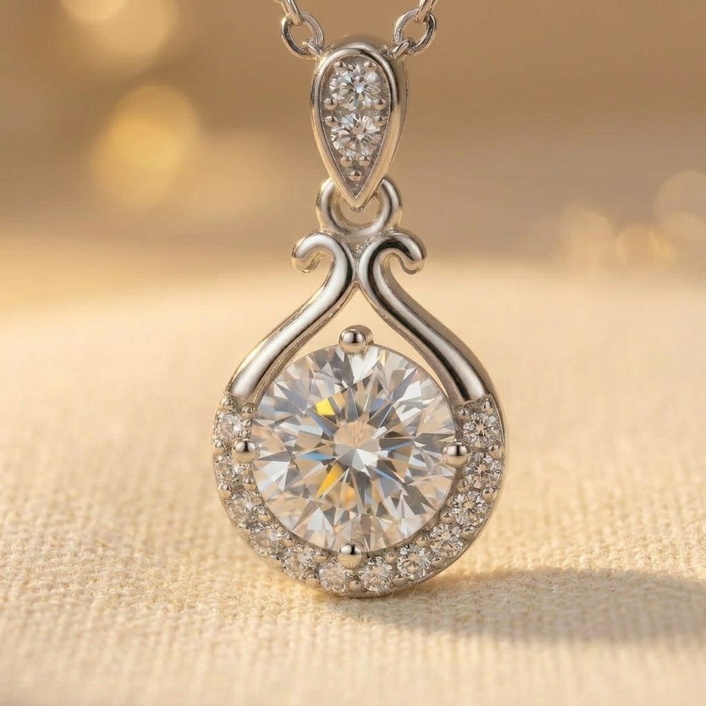 925 Sterling Silver Teardrop Moissanite Pendant Necklace