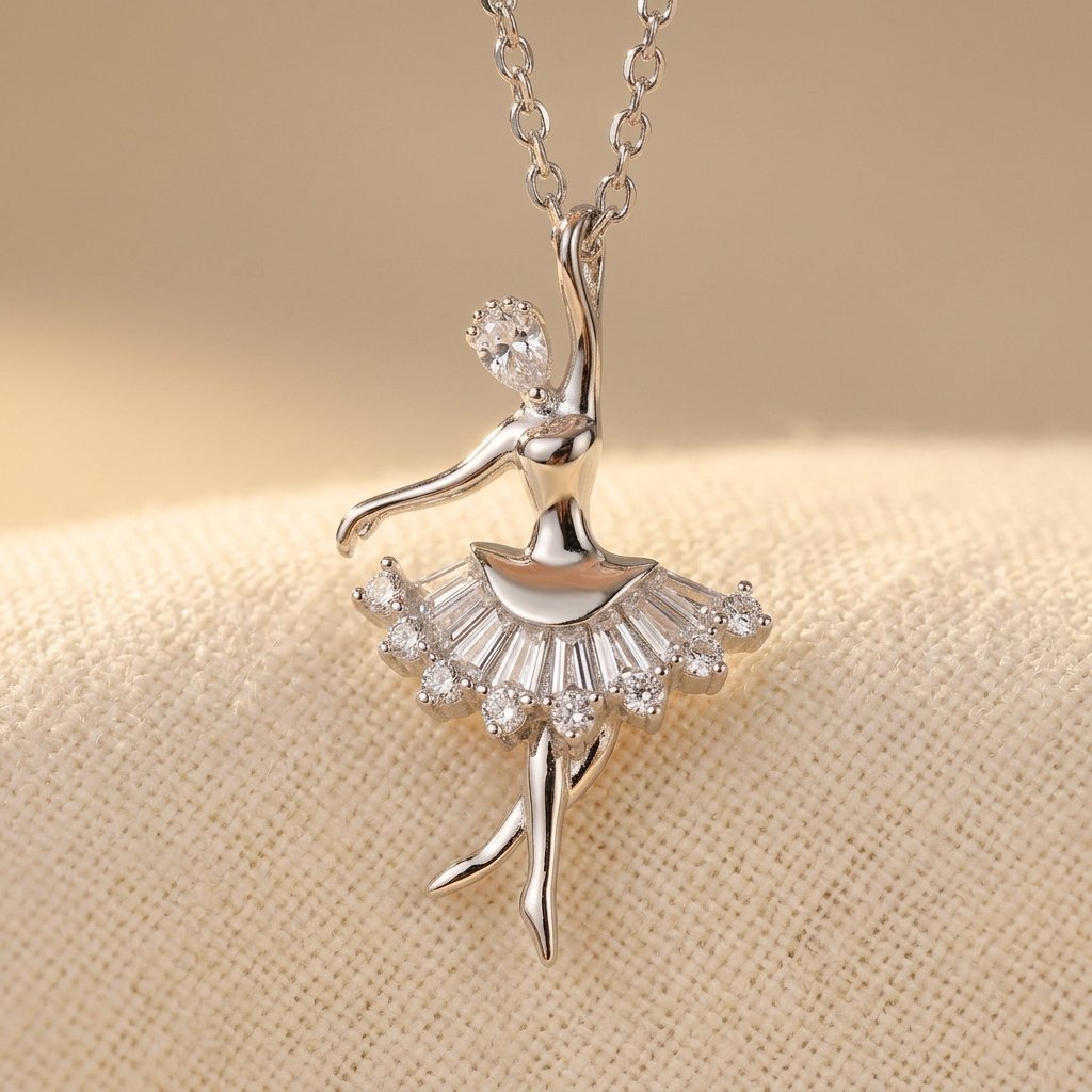 925 Sterling Silver Ballerina Moissanite Pendant Necklace
