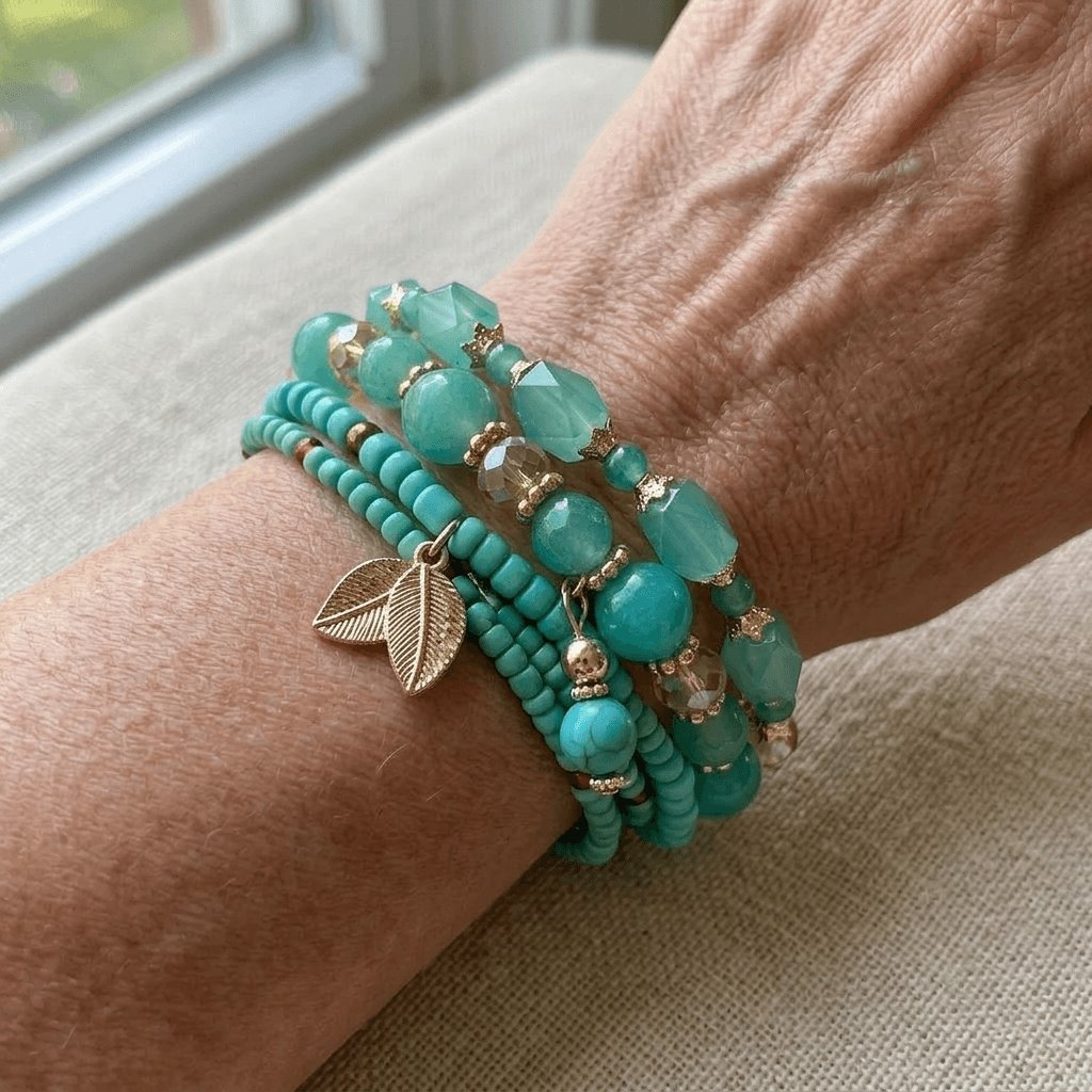Four-Piece Boho Mint Turquoise-Look Bracelet Set