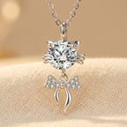 925 Sterling Silver Moissanite Cat Pendant Necklace