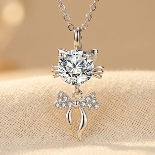 925 Sterling Silver Moissanite Cat Pendant Necklace