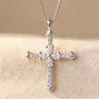 925 Sterling Silver Cross Necklace with Moissanite