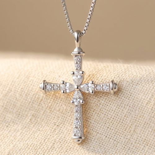 925 Sterling Silver Cross Necklace with Moissanite