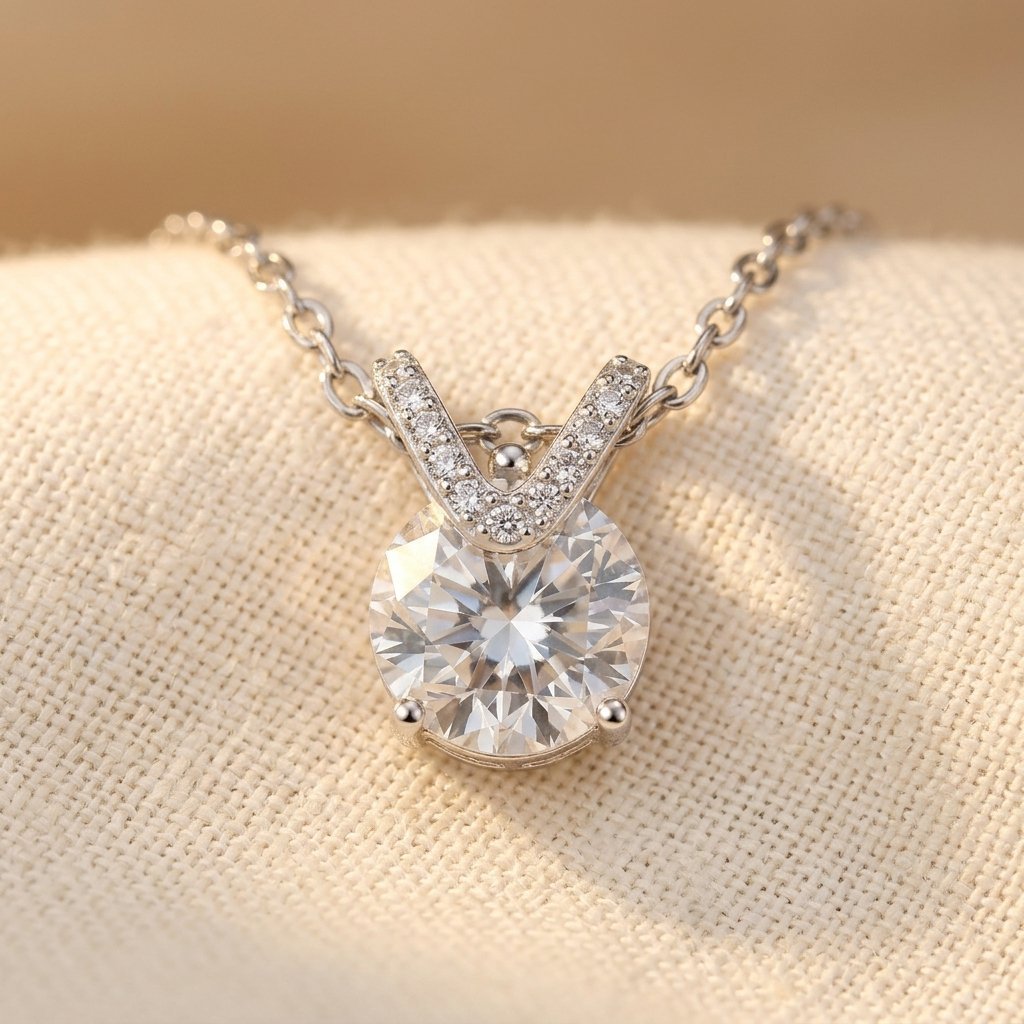 925 Sterling Silver Solitaire Moissanite Necklace on Chain