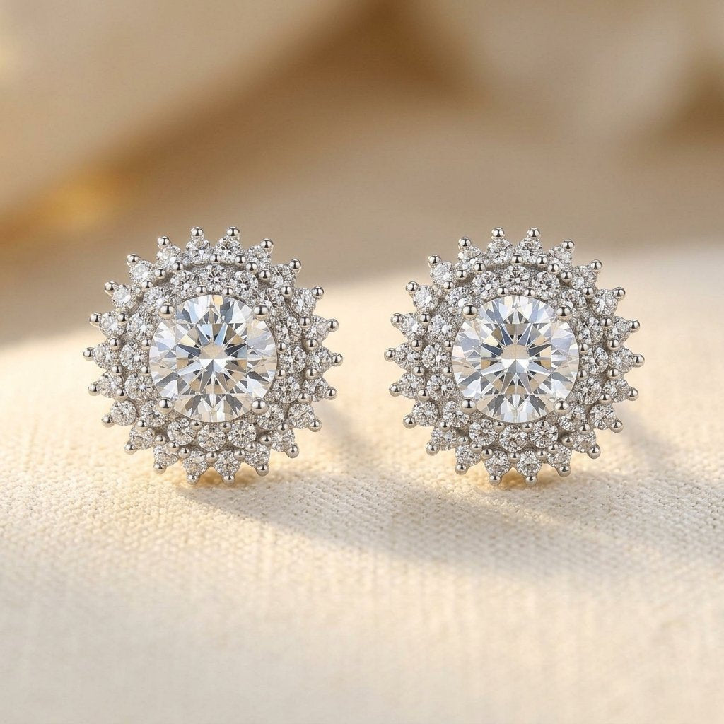 925 Sterling Silver Sunburst Flower Stud Earrings