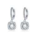 Square Halo Drop Earrings in White Gold Tone