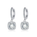 Square Halo Drop Earrings in White Gold Tone