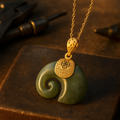 Olifanthanger in jadelook aan 18K vergulde ketting