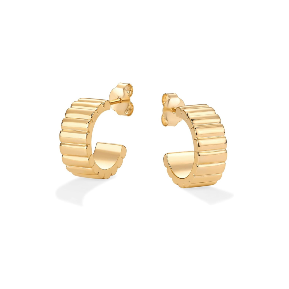 Ridged Earrings in Gold Tone