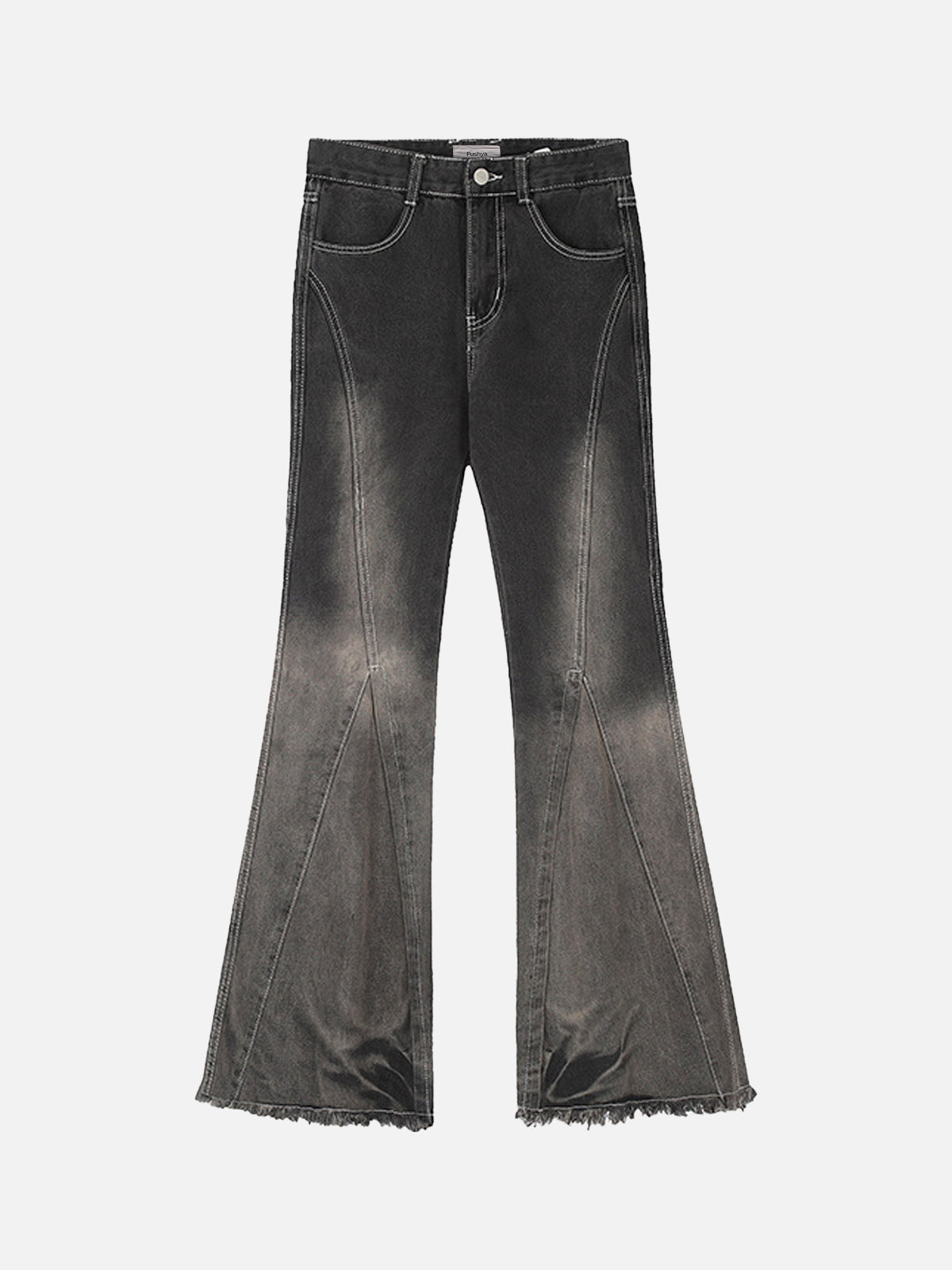 Flared jeans met vintage wassing en een beenverlengende lijn