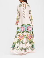 Printed Long Sleeve Kaftan-Style Maxi Dress