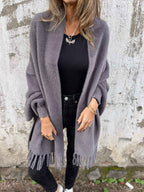 Open Draped Cardigan with Fringed Edges for Easy Layering