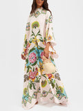Printed Long Sleeve Kaftan-Style Maxi Dress