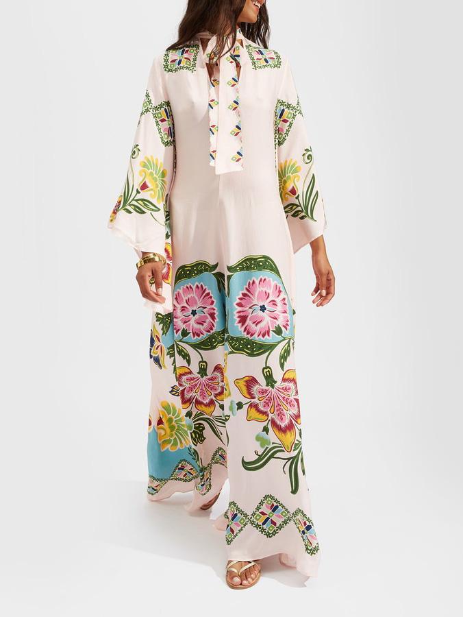 Printed Long Sleeve Kaftan-Style Maxi Dress