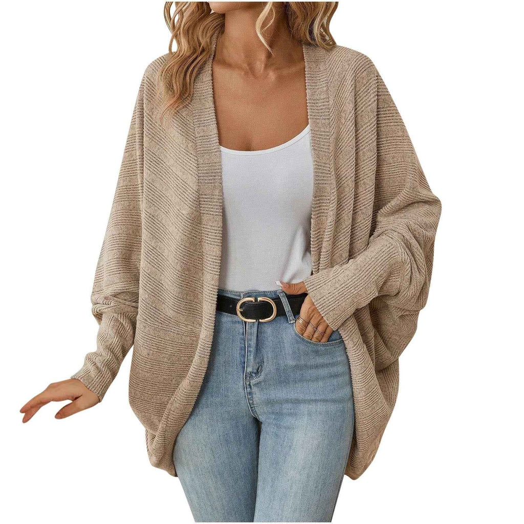 Batwing Sleeve Knit Cardigan with Open Front and Drape