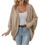 Batwing Sleeve Knit Cardigan with Open Front and Drape