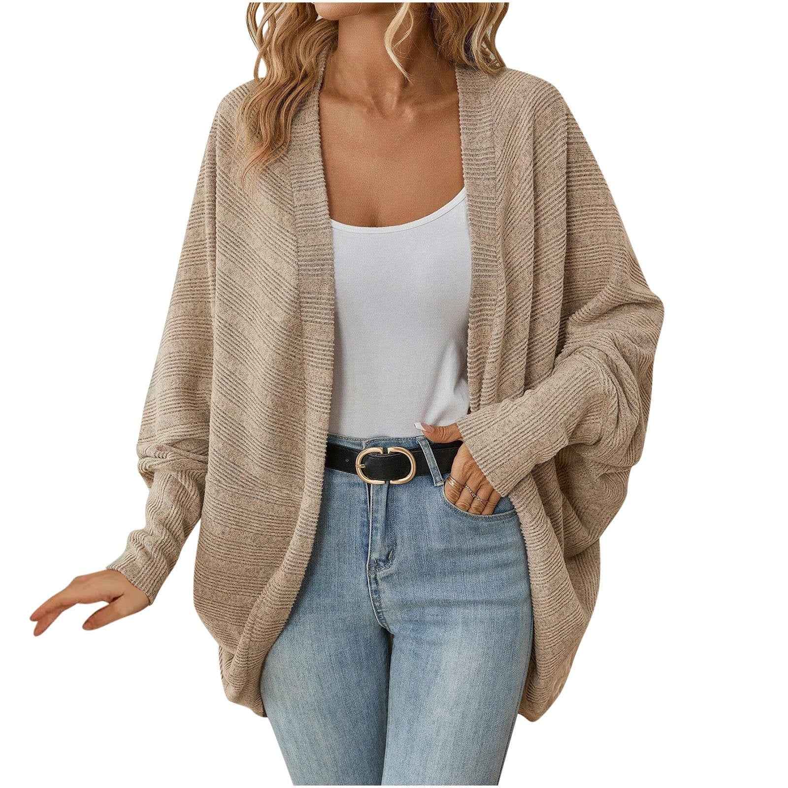 Batwing Sleeve Knit Cardigan with Open Front and Drape