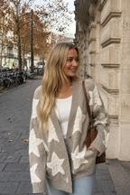 Cardigan sherpa à imprimé étoiles, col V et poches devant