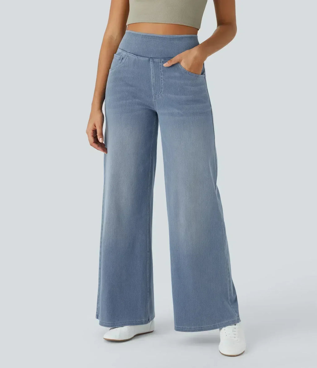Pull-On Wide-Leg Jeans in Denim-Look Fabric