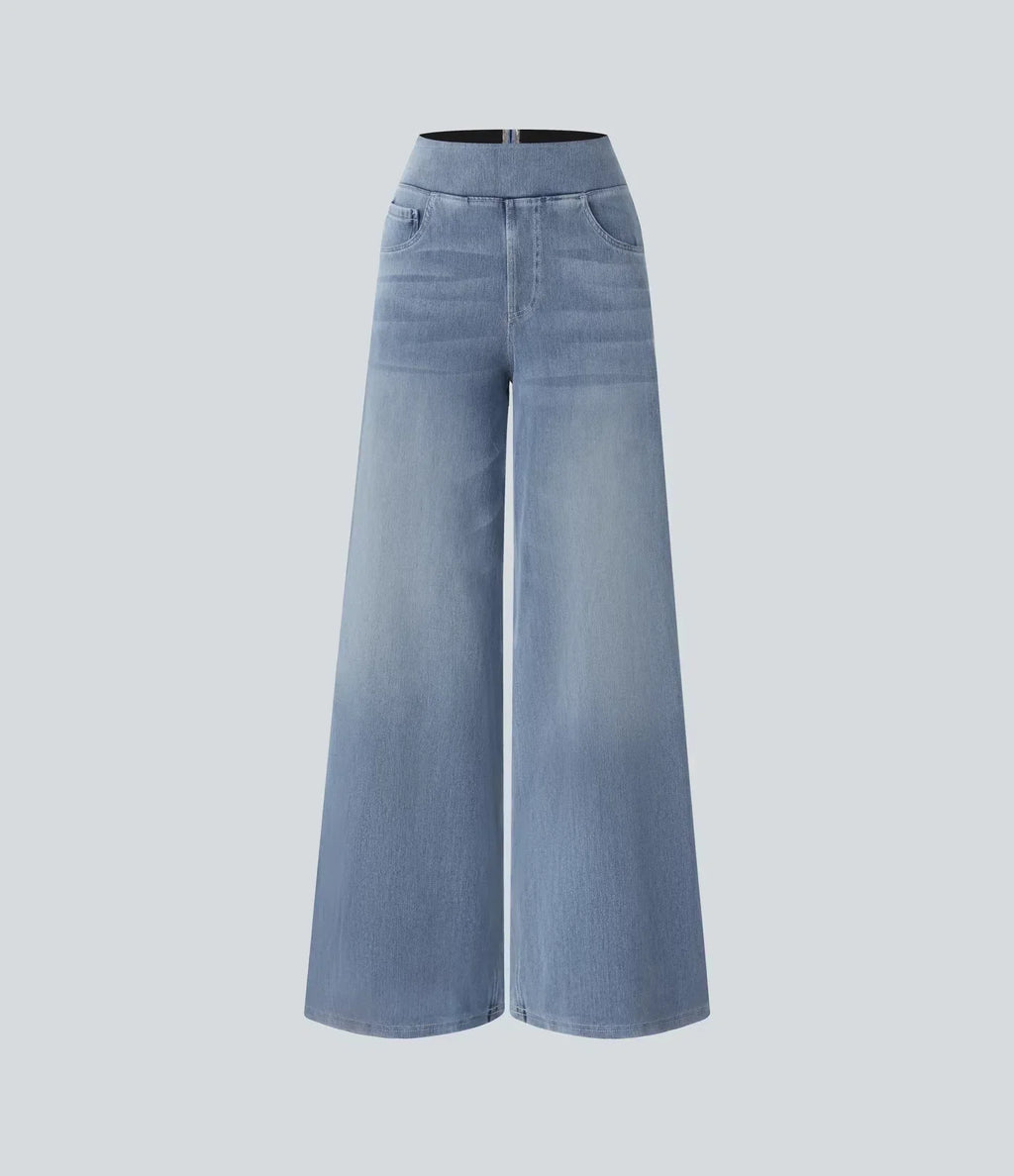Pull-On Wide-Leg Jeans in Denim-Look Fabric