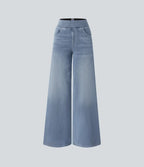 Pull-On Wide-Leg Jeans in Denim-Look Fabric