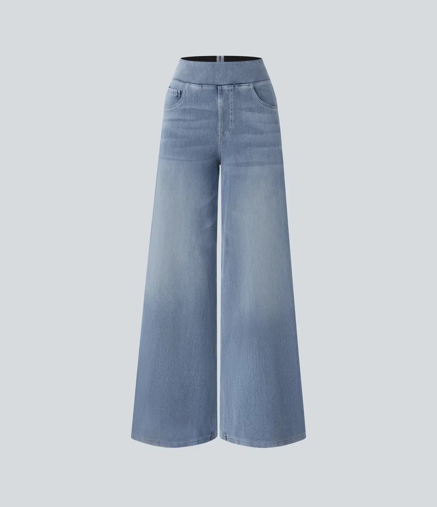 Pull-On Wide-Leg Jeans in Denim-Look Fabric