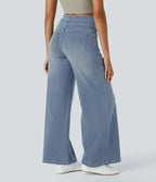 Pull-On Wide-Leg Jeans in Denim-Look Fabric