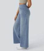 Pull-On Wide-Leg Jeans in Denim-Look Fabric