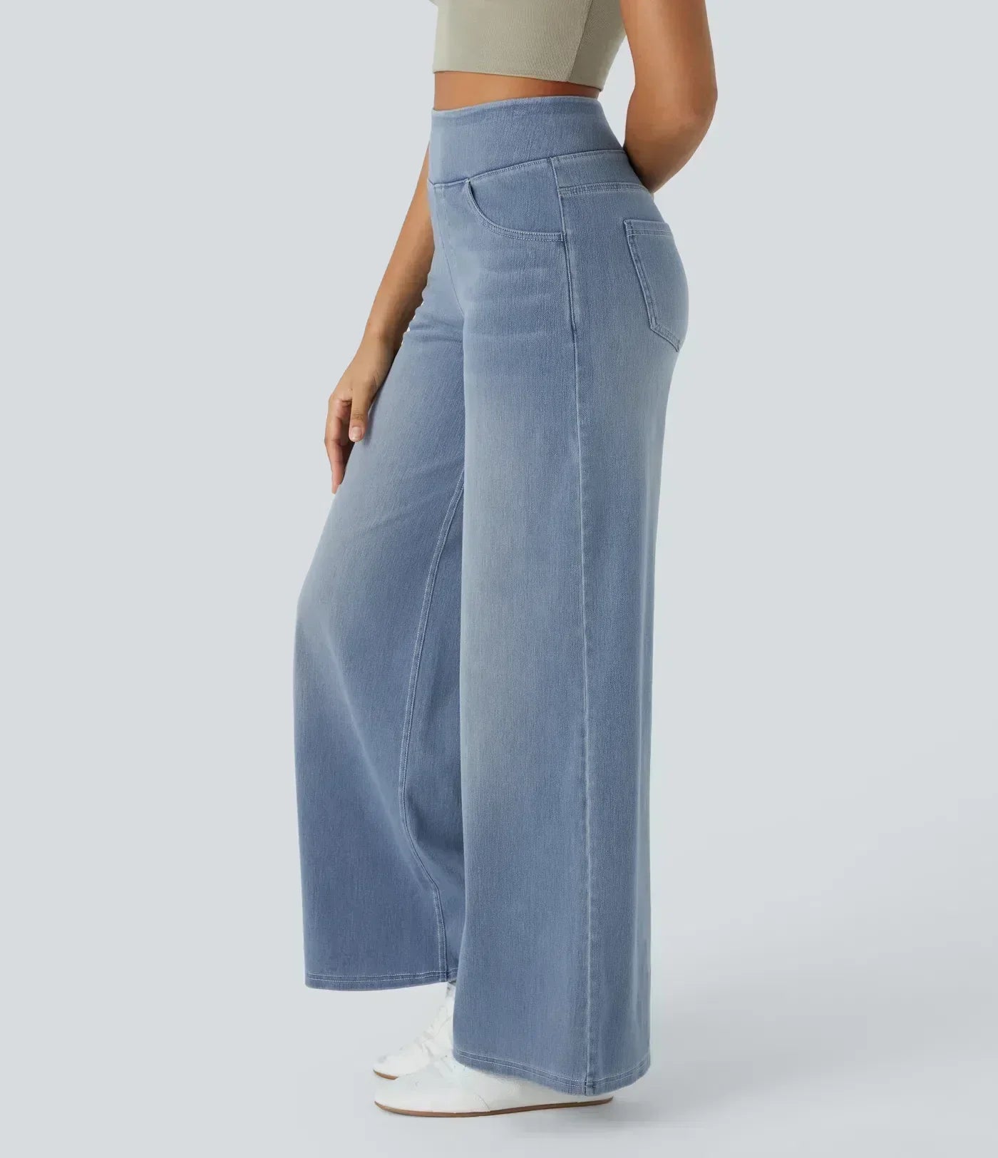 Pull-On Wide-Leg Jeans in Denim-Look Fabric