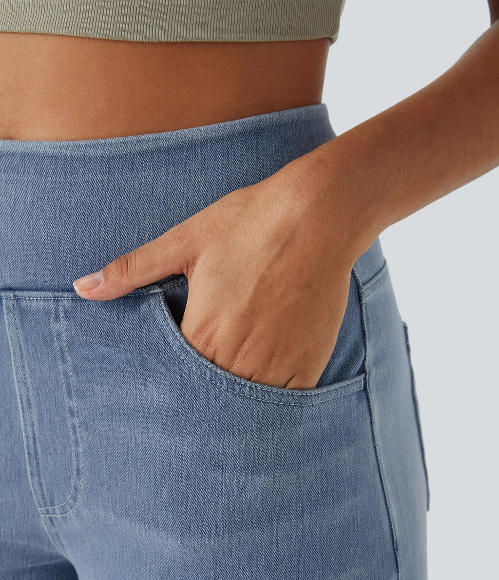 Pull-On Wide-Leg Jeans in Denim-Look Fabric