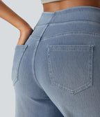 Pull-On Wide-Leg Jeans in Denim-Look Fabric