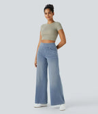 Pull-On Wide-Leg Jeans in Denim-Look Fabric
