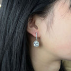 Square Halo Drop Earrings in White Gold Tone