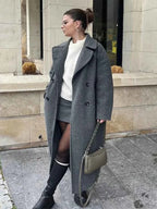 Double-Breasted Coat with a Mao Collar and Lace-Up Detail