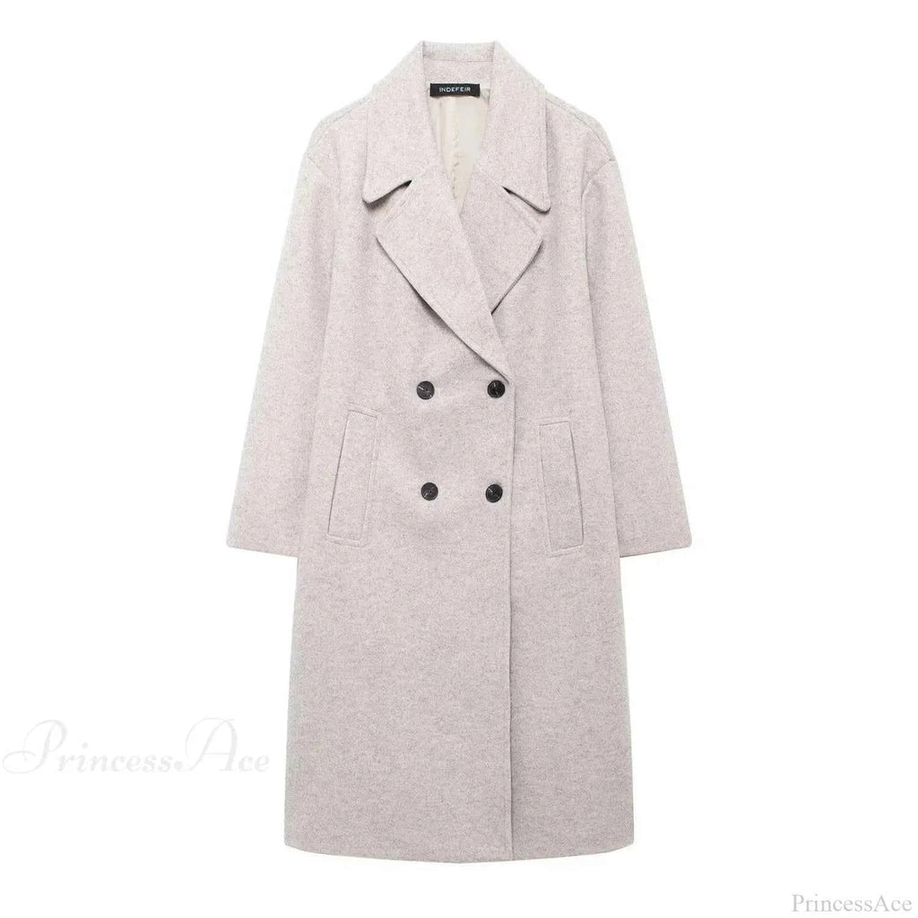 Double-Breasted Coat with a Mao Collar and Lace-Up Detail