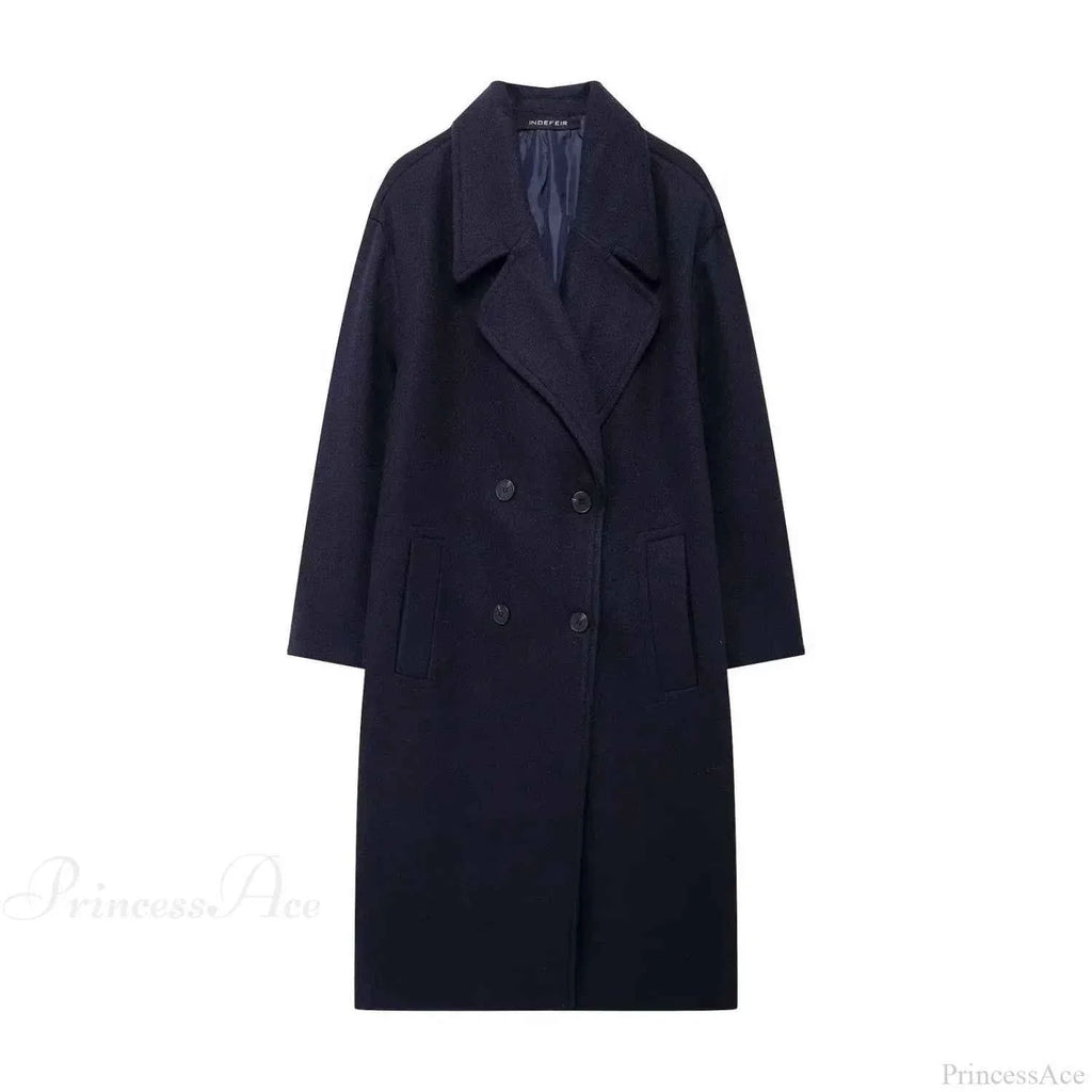 Double-Breasted Coat with a Mao Collar and Lace-Up Detail