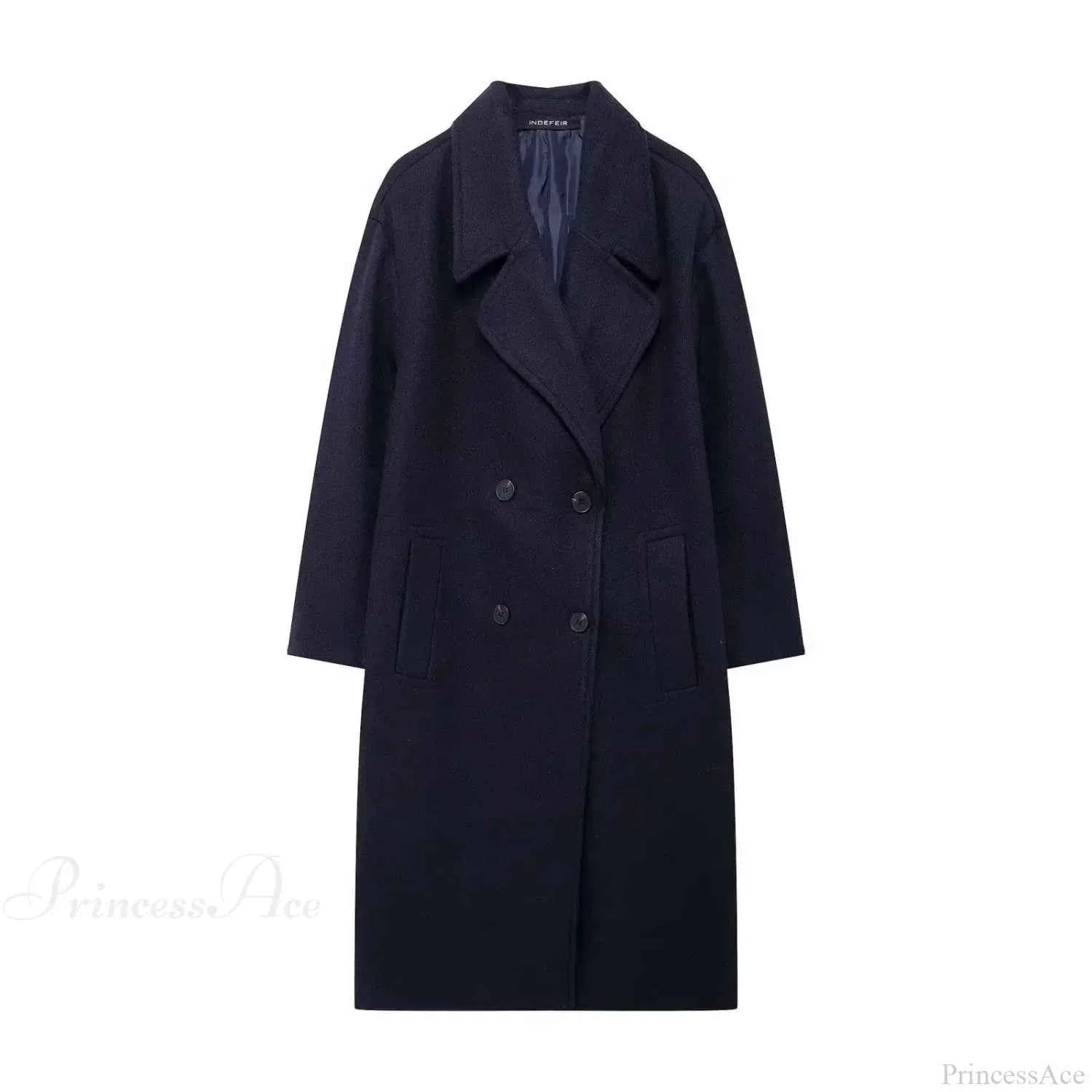 Double-Breasted Coat with a Mao Collar and Lace-Up Detail