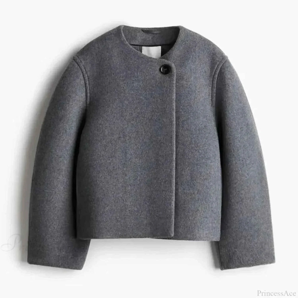 Brushed Long Coat with Single Breasted Front and Loose Fit
