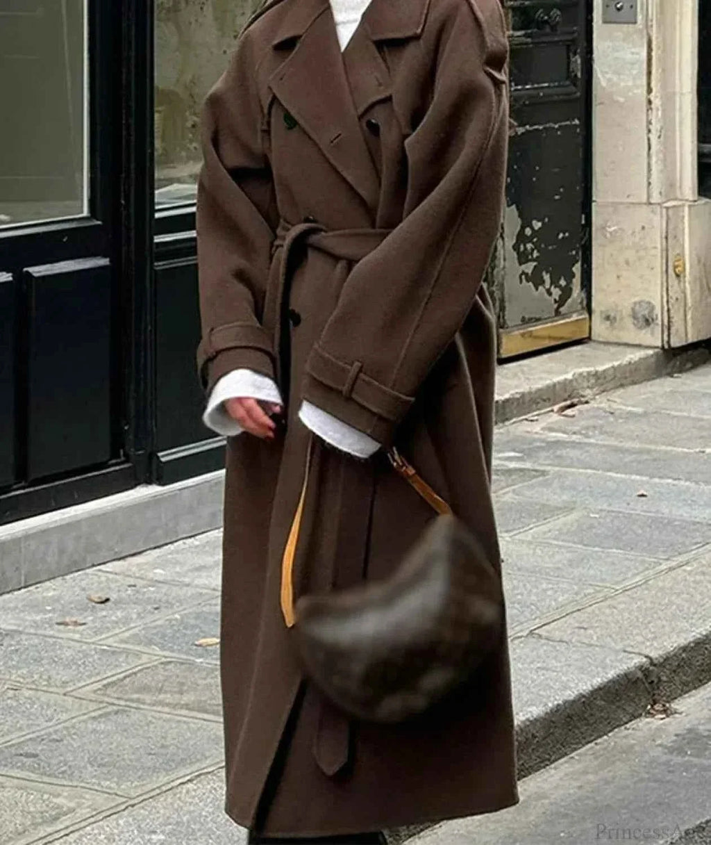 Brushed Longline Coat with Patchwork Panels and Adjustable Band
