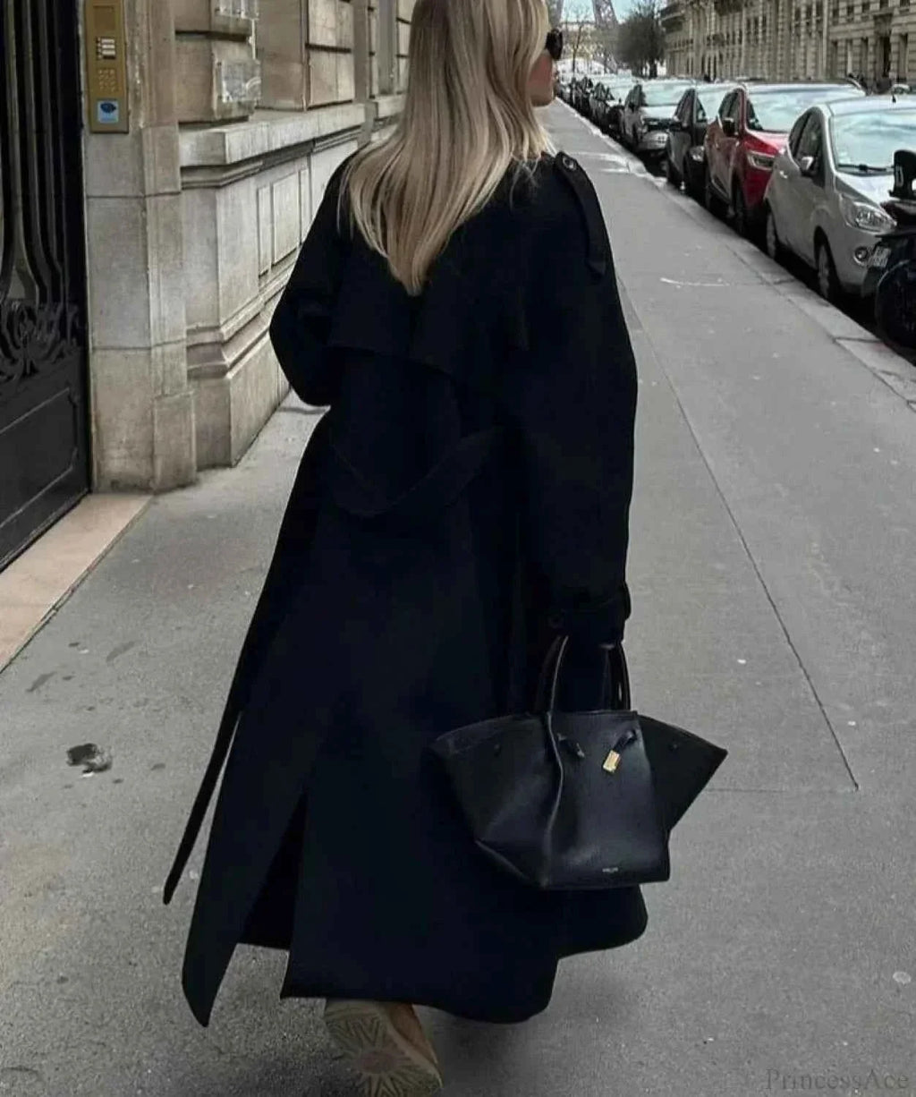Brushed Longline Coat with Patchwork Panels and Adjustable Band