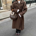 Brushed Longline Coat with Patchwork Panels and Adjustable Band