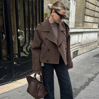 Brushed Longline Coat with Patchwork Panels and Adjustable Band
