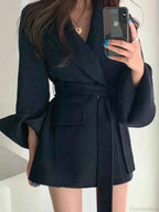 Belted Cape Coat with Lapel Collar and Inset Side Pockets