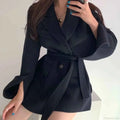 Belted Cape Coat with Lapel Collar and Inset Side Pockets