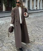 Double-Breasted Coat with Shoulder Epaulettes and Wide Lapels