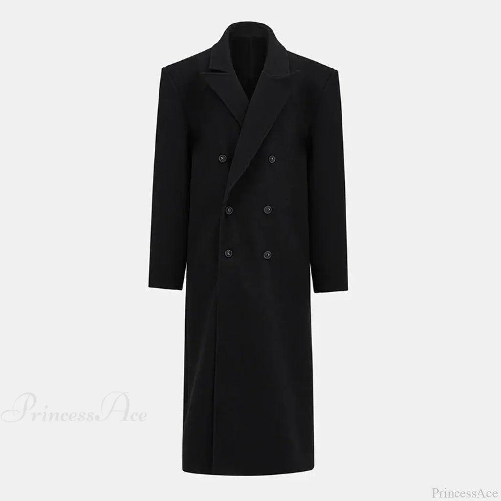 Double-Breasted Coat with Shoulder Epaulettes and Wide Lapels